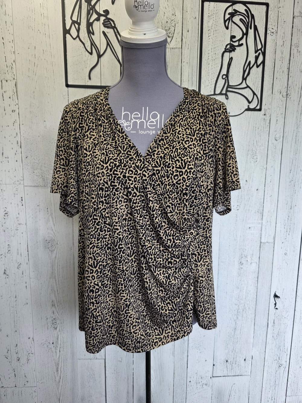 Michel by Michel Antoni Leopard Print Draped Front Top Size 3X Going Out Office